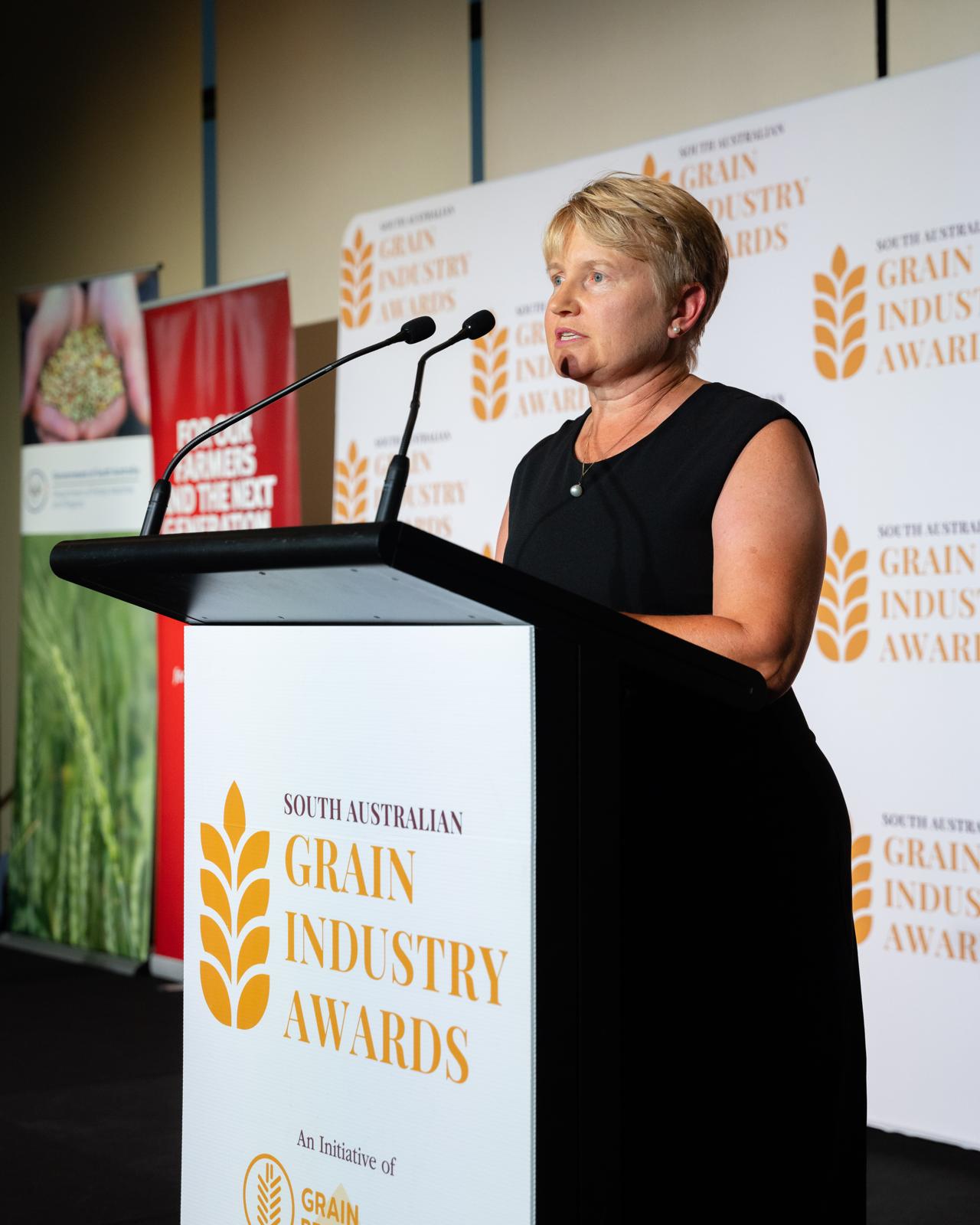 A speaker at the Grain Industry Awards lectern